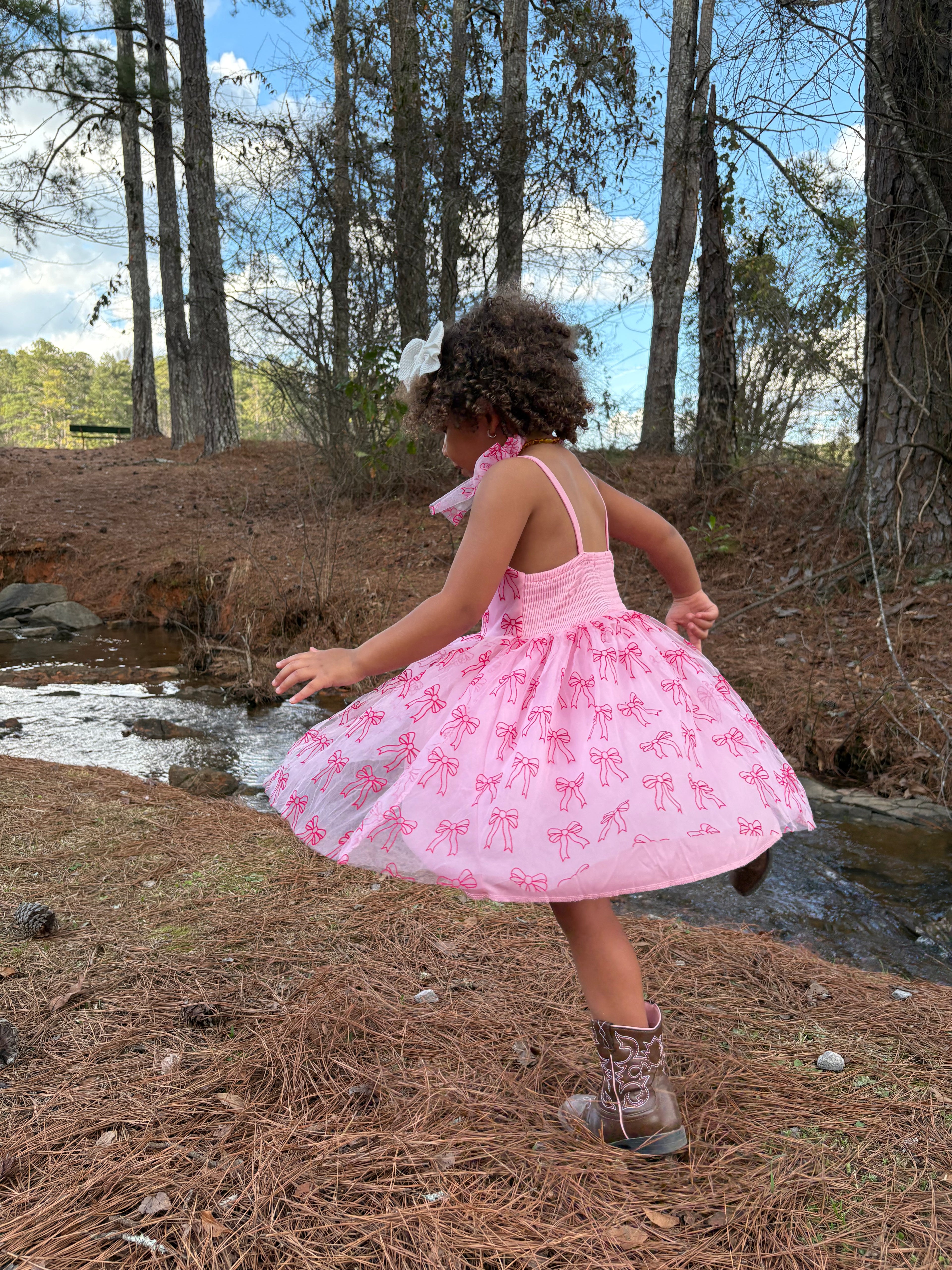 Girl's Pink Bow Tulle Dress