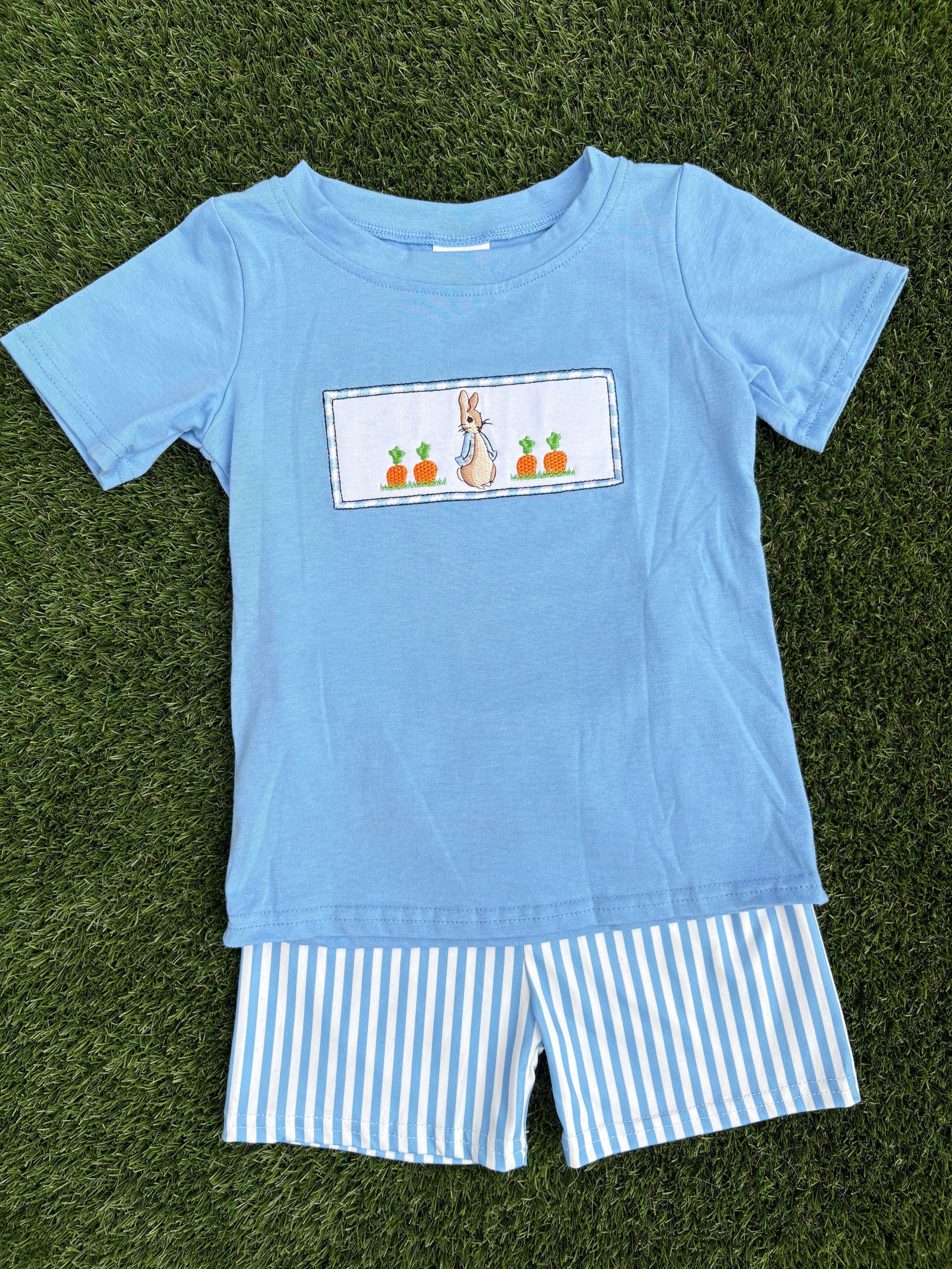 Boys Blue Striped Easter Bunny Set