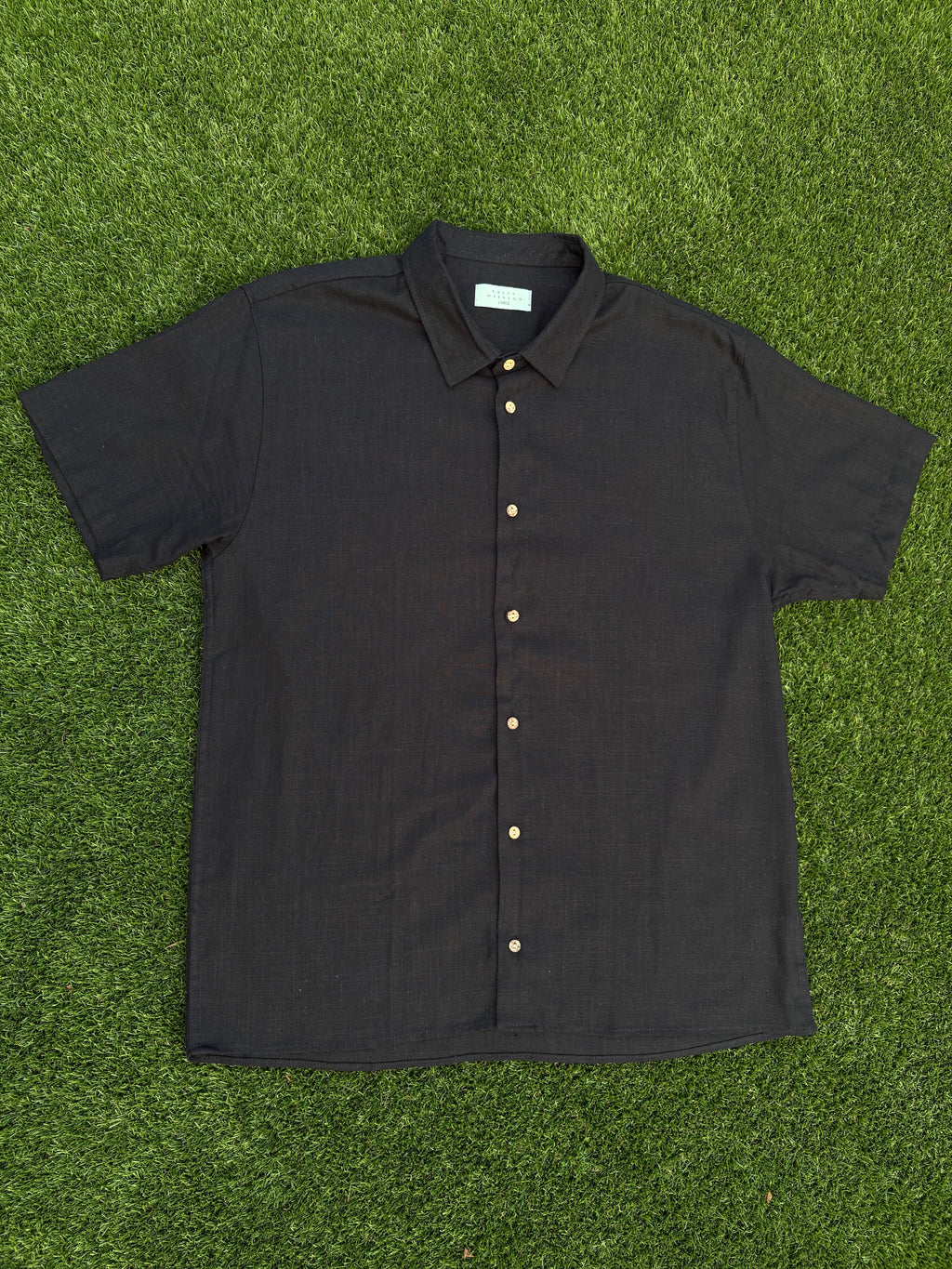 Men's Black Linen Short Sleeve Button Down Shirt