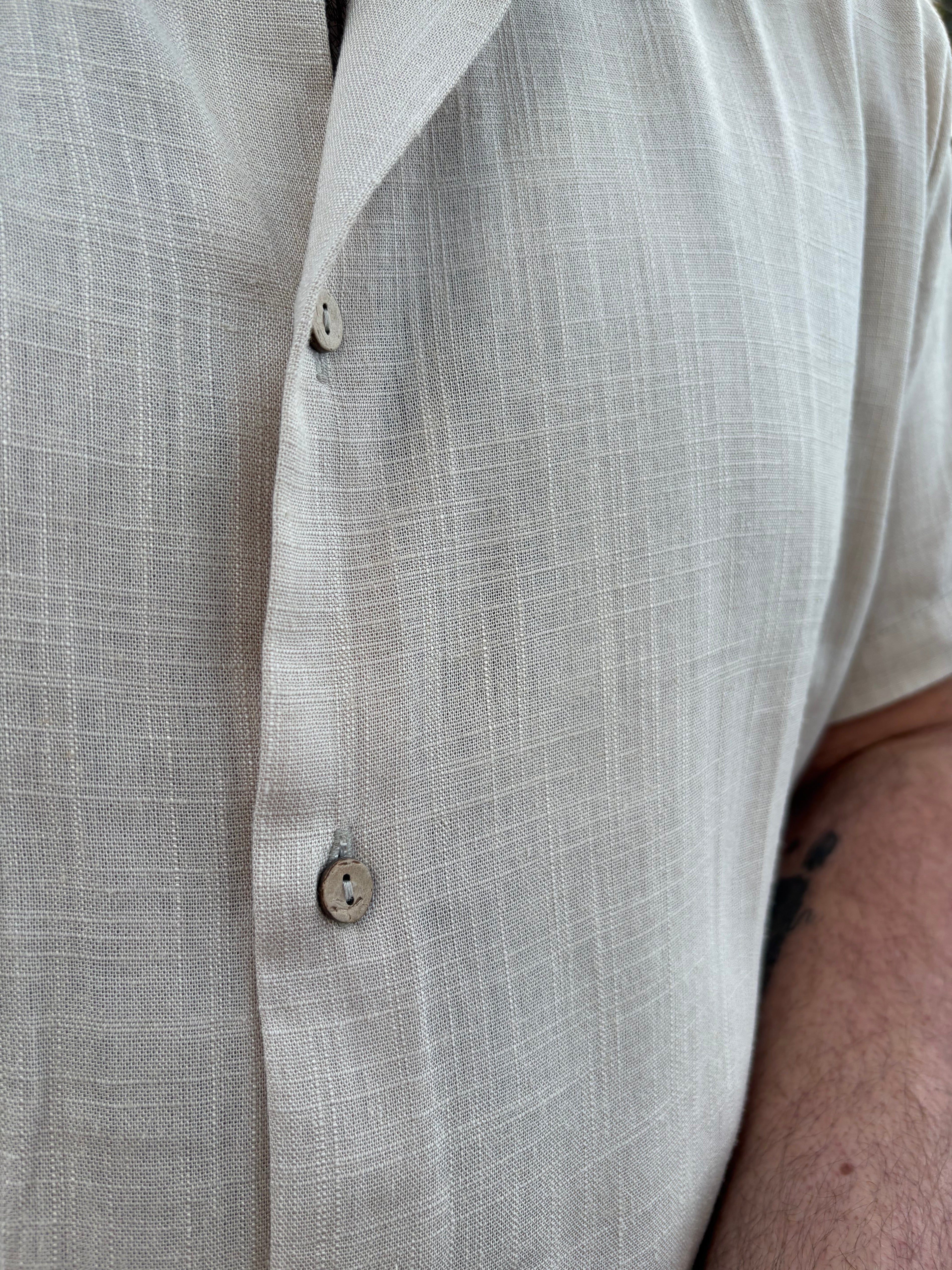 Men's Khaki Linen Short Sleeve Button Down Shirt