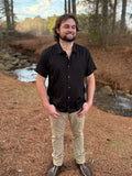 Men's Black Linen Short Sleeve Button Down Shirt
