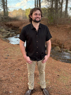 Men's Black Linen Short Sleeve Button Down Shirt