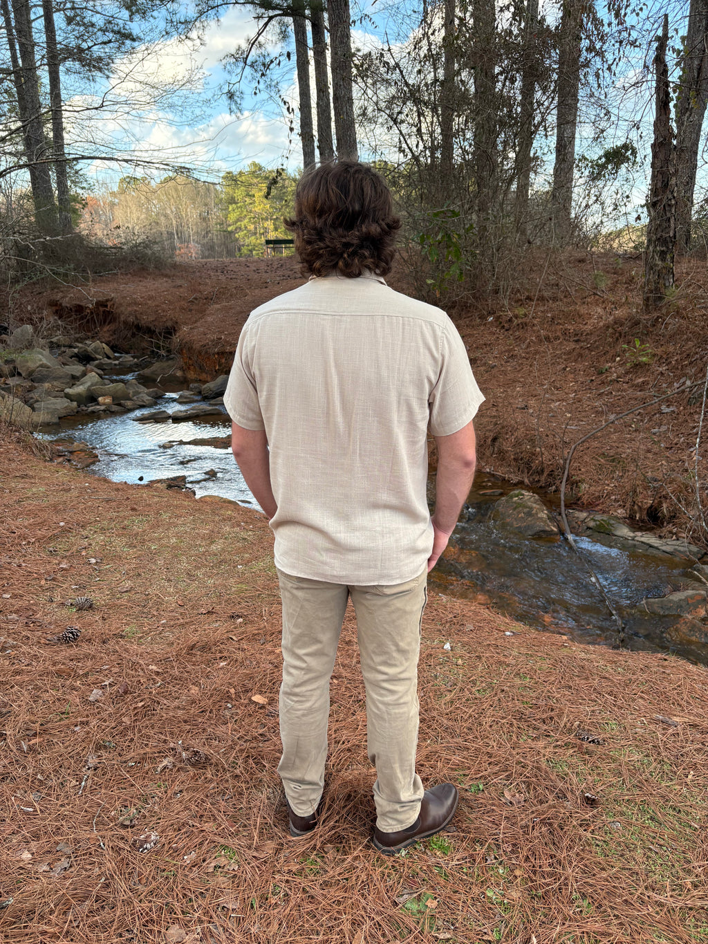 Men's Khaki Linen Short Sleeve Button Down Shirt