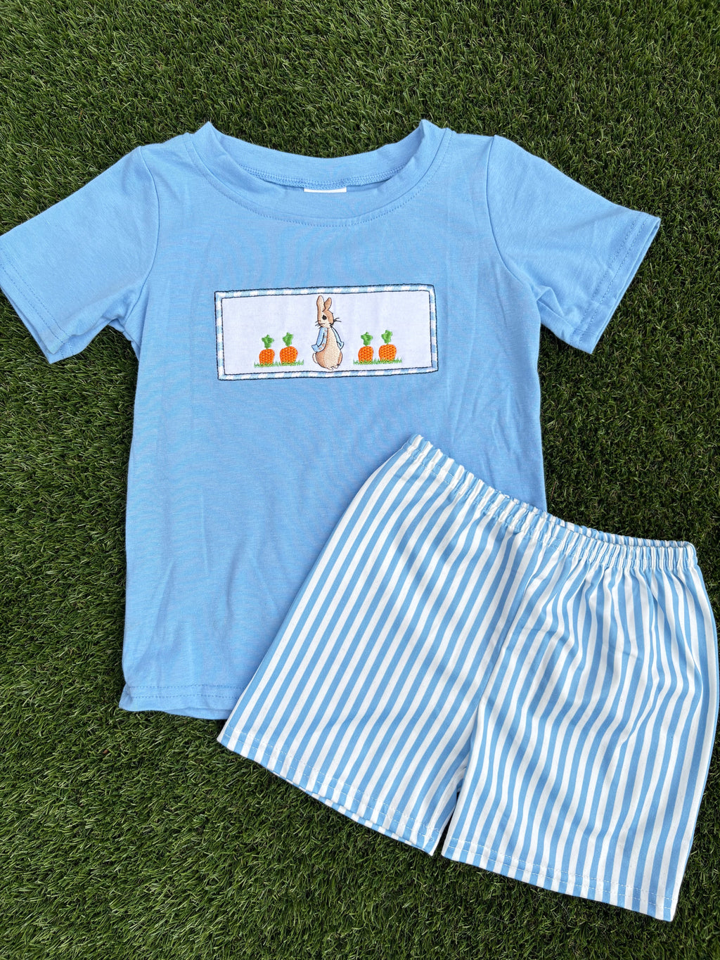 Boys Blue Striped Easter Bunny Set