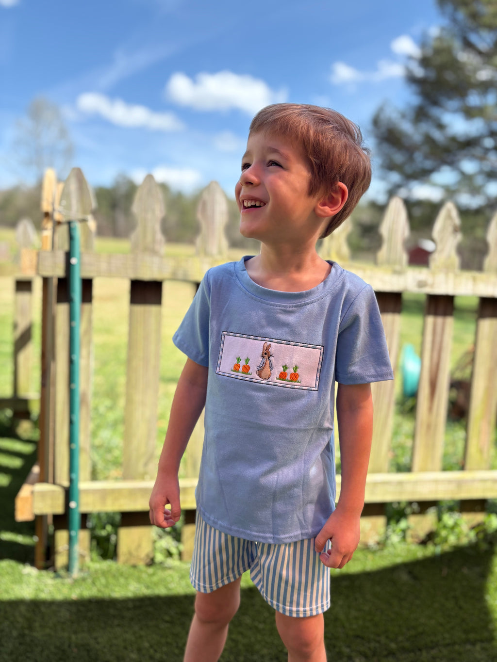 Boys Blue Striped Easter Bunny Set