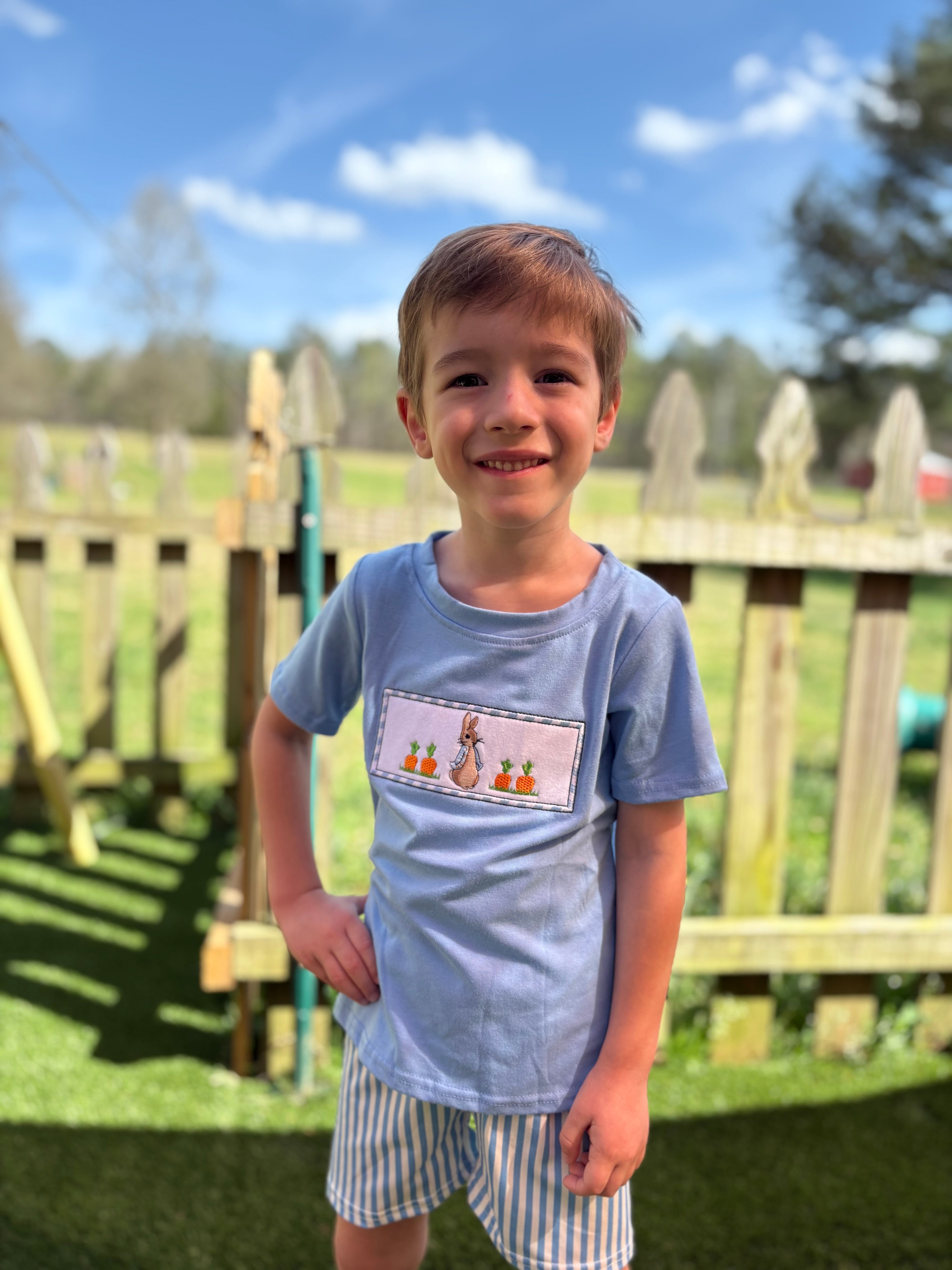 Boys Blue Striped Easter Bunny Set